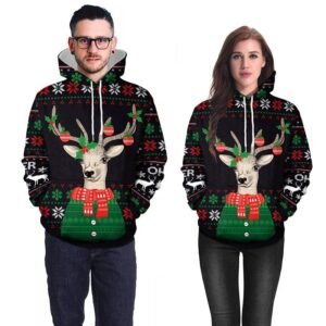 Ready to Ship Christmas Print Couple Pullover Sweater Stock of Women and Men Deer Digital Printed Couple Hoodies