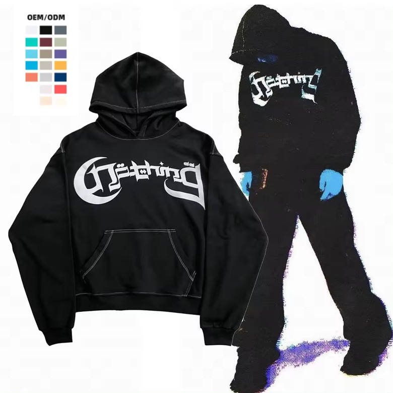 Custom Cut and Set Sweatshirt French Terry Cotton Heavyweight Print Drop Shoulders Contrast Stitch Streetwear Hoodies for Men